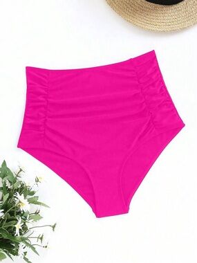 ✨3/$30✨ SHEIN Hot Pink High-Waisted Bikini Bottoms | Ruched Front | NWT | 1X